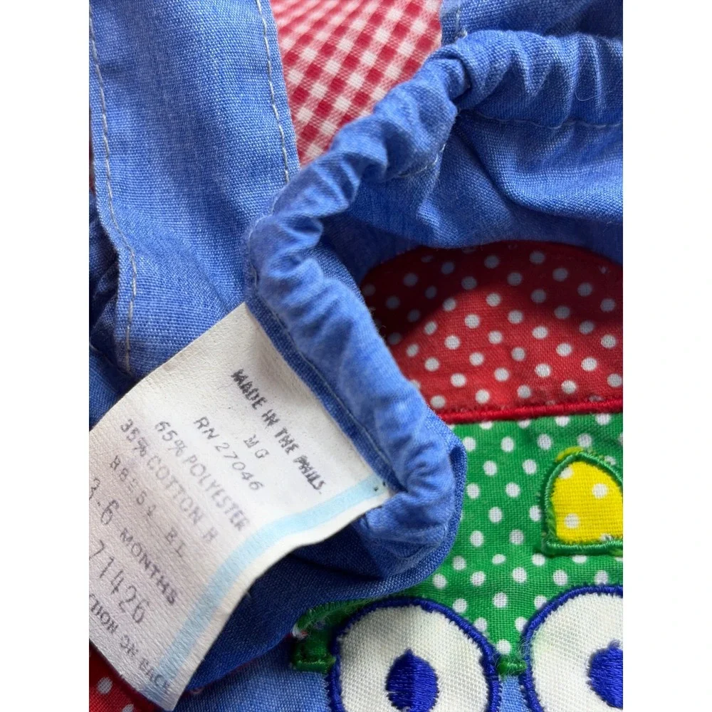 Vintage Baby Boy Train Bubble Romper and Gingham Shirt Set Blue Red 3-6 Months